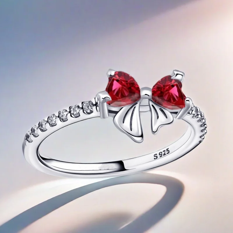 مجموعة مجوهرات رومانسية على شكل فيونكة 925 فضية على الموضة وقلادة وخاتم وسوار وربطة عنق مجموعة أصلية يمكنك صنعها بنفسك هدية عيد الحب الجميلة للنساء