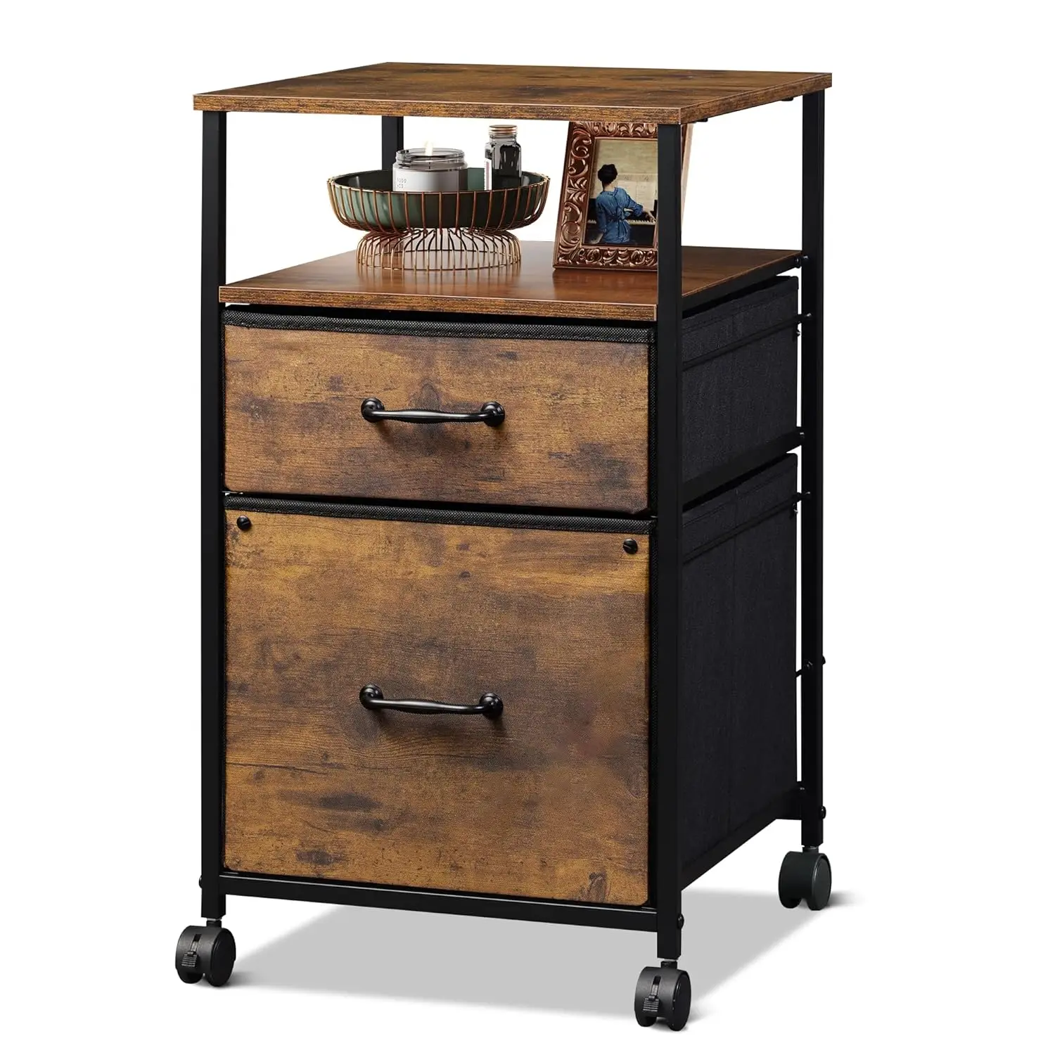 

2 Drawer Mobile File Cabinet, Rolling Printer Stand with Open Storage Shelf, Fabric Vertical Filing Cabinet fits A4 or Letter Si