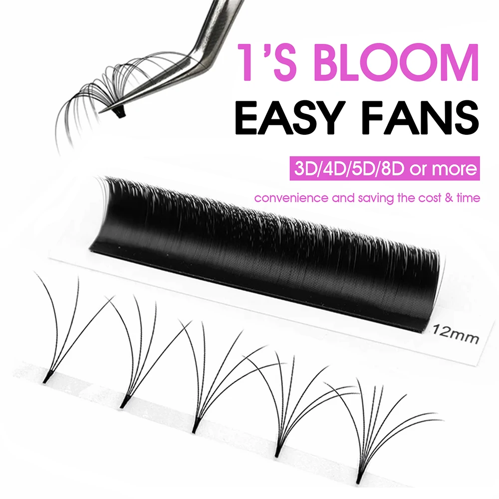 5cases/lot All Size 0.05/0.07mm Thickness Fast Grafting Easy Fanning Lashes Premium Faux Mink 1 Second Blooming Lash by MASSCAKU