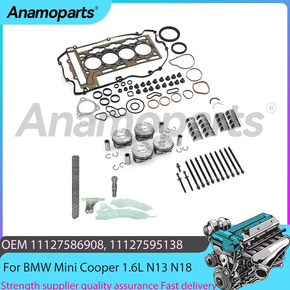 

Engine Piston Full gasket Bolt Set Timing Kit Fit N13 N18 1.6 L L4 GAS For BMW 114i 116i 118i 10i 316i Mini Cooper R55 R56 1.6L