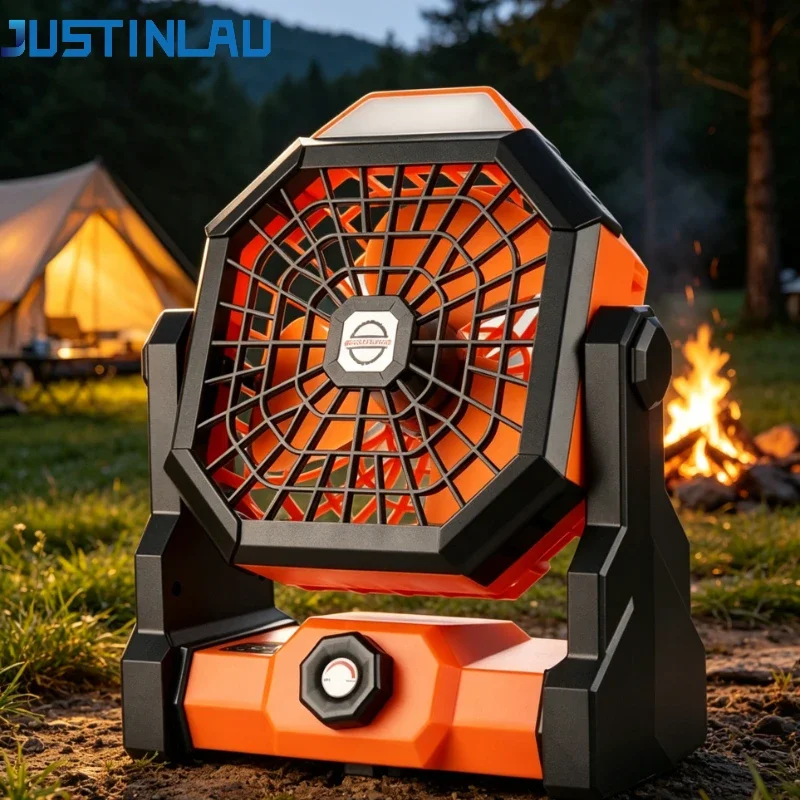

JUSTINLAU Portable USB Rechargeable Fan Adjustable Speed 7800mAh Outdoor Camping Fan with Led Lights for Tent Fishing Picnic Fan