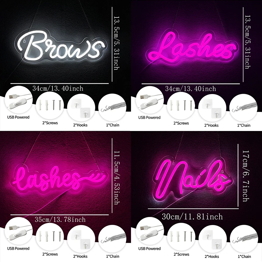 Brows Neon Signs For Wall Decor,Led Neon Lights For Eyebrow Embroidery Shop,Bedroom,Facial Spa,Eyelash Room,Beauty Nail Salon