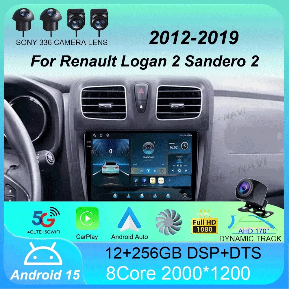

Car Radio Android 15 Carplay For Renault Logan 2 Sandero 2 2012 2013 - 2019 Navigation GPS Multimedia Player wifi+4G BT DSP 2DIN