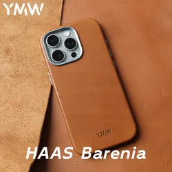 YMW HAAS Barenia Handmade Genuine Leather Case for iPhone 15 16 Pro Max Luxury Business Vegetable Tanned Cowhide Phone Cover