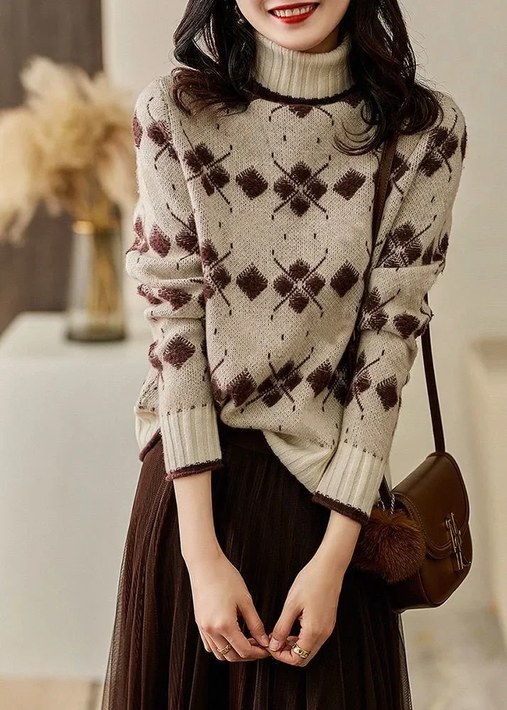 Delicate Women's Sweater - Jacquard Knit, 2024 New Winter, Loose Turtleneck, Warm and Versatile