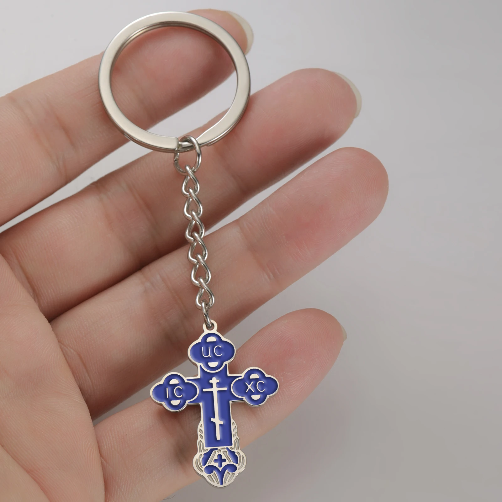 COOLTIME Edelstahl-Kreuz-Anhänger-Schlüsselanhänger, östliche orthodoxe Inschriften, Amulett-Schlüsselanhänger, christlicher Gebetsschmuck – Detail 14