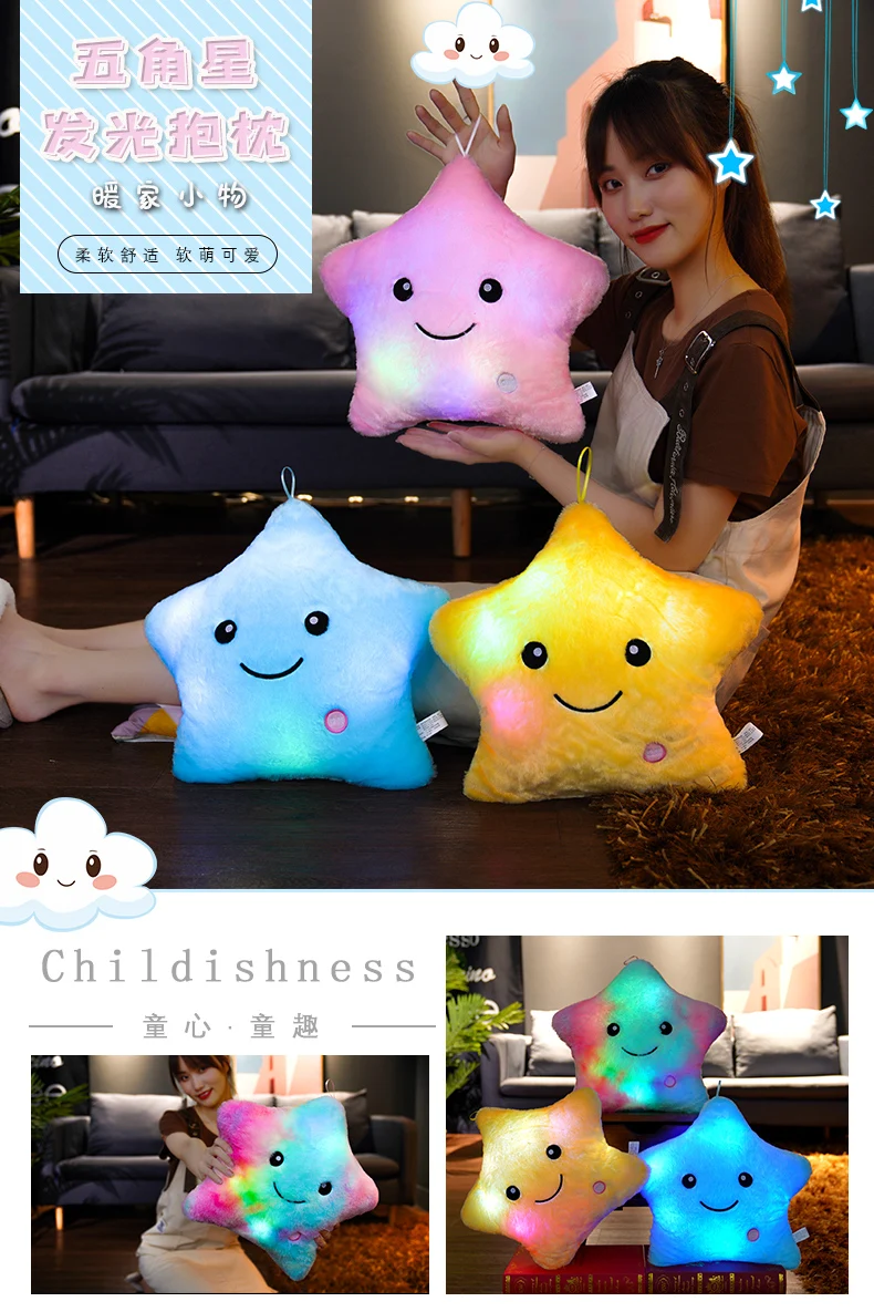 24*22cm Kreative Spielzeug Leucht Stern Kissen Gefüllte Plüsch Leuchtende Bunte Sterne Kissen Led Licht Spielzeug Geschenk Für kinder Kinder – Detail 1