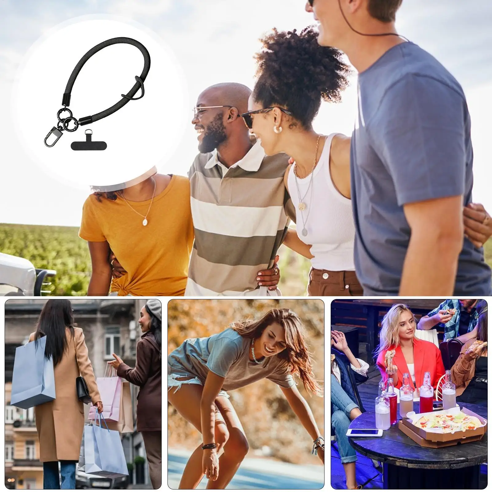 폰 랜야드 미끄럼 방지 스마트폰 손목 스트랩 테더 탭 포함 휴대폰 손목 스트랩 여성 남성 성인 청소년 가족 친구용