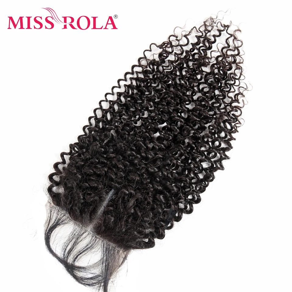 Miss Rola-Kinky Curly Cabelo Humano, Fechamento de Renda, Cor Natural, Brasileiro, Remy, Pré-Arrancado, Cabelo de Bebê, 4x4