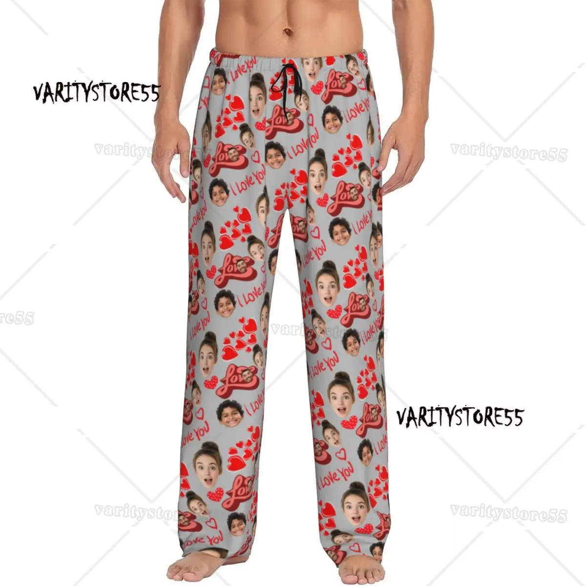 

Пижамные штаны для всей семьи I Love You на заказ, мужские пижамные штаны с эластичным поясом, милые дневные штаны для сна с карманами