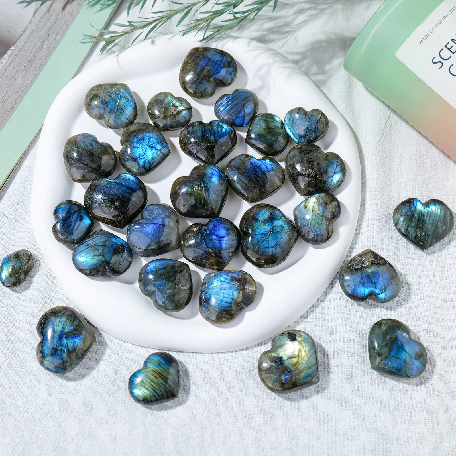 Pedra De Labradorite De Cristal Natural, Em Forma De Coração, Luz Azul, Pedra Preciosa De Cura, Casa, Aquário Decoração, Coleção De Ornamentos