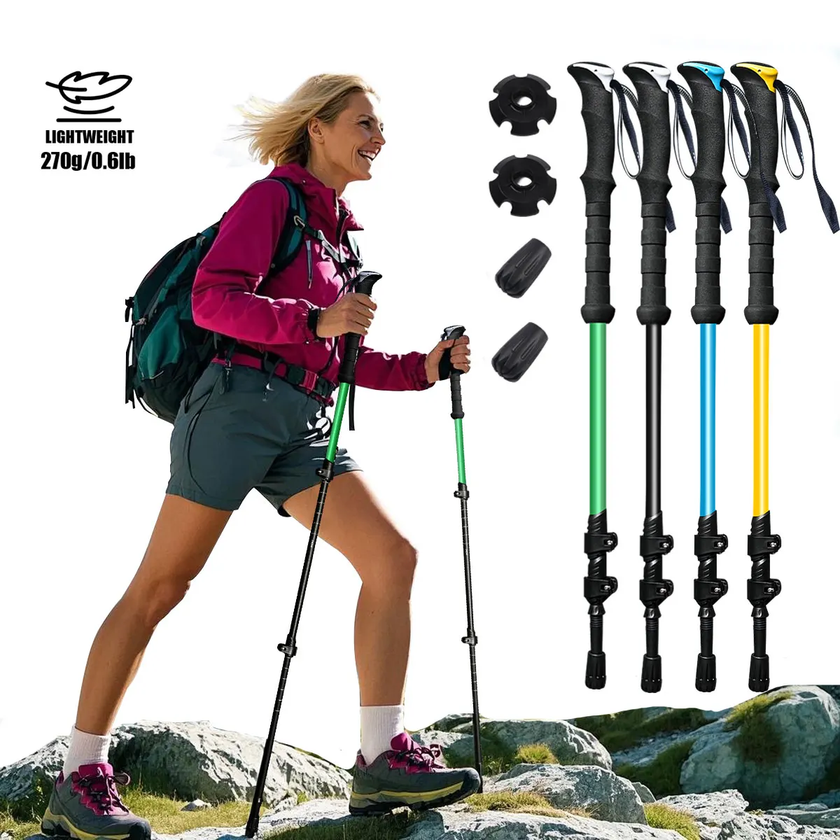 

2-Piece Set 7075 Aluminum Alloy Folding Hiking Poles Lightweight Portable Triple Section Extendable Rods Durable Enhanced Shock