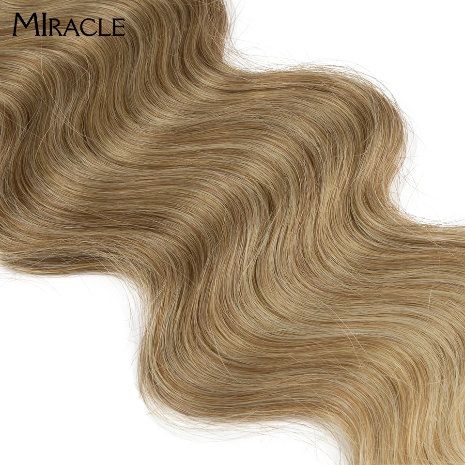 MIRACLE 합성 바디 웨이브 포니테일 헤어 번들, 긴 머리 직조, 옴브레 생강 브라운 613 금발, 100g 헤어 익스텐션, 26 인치