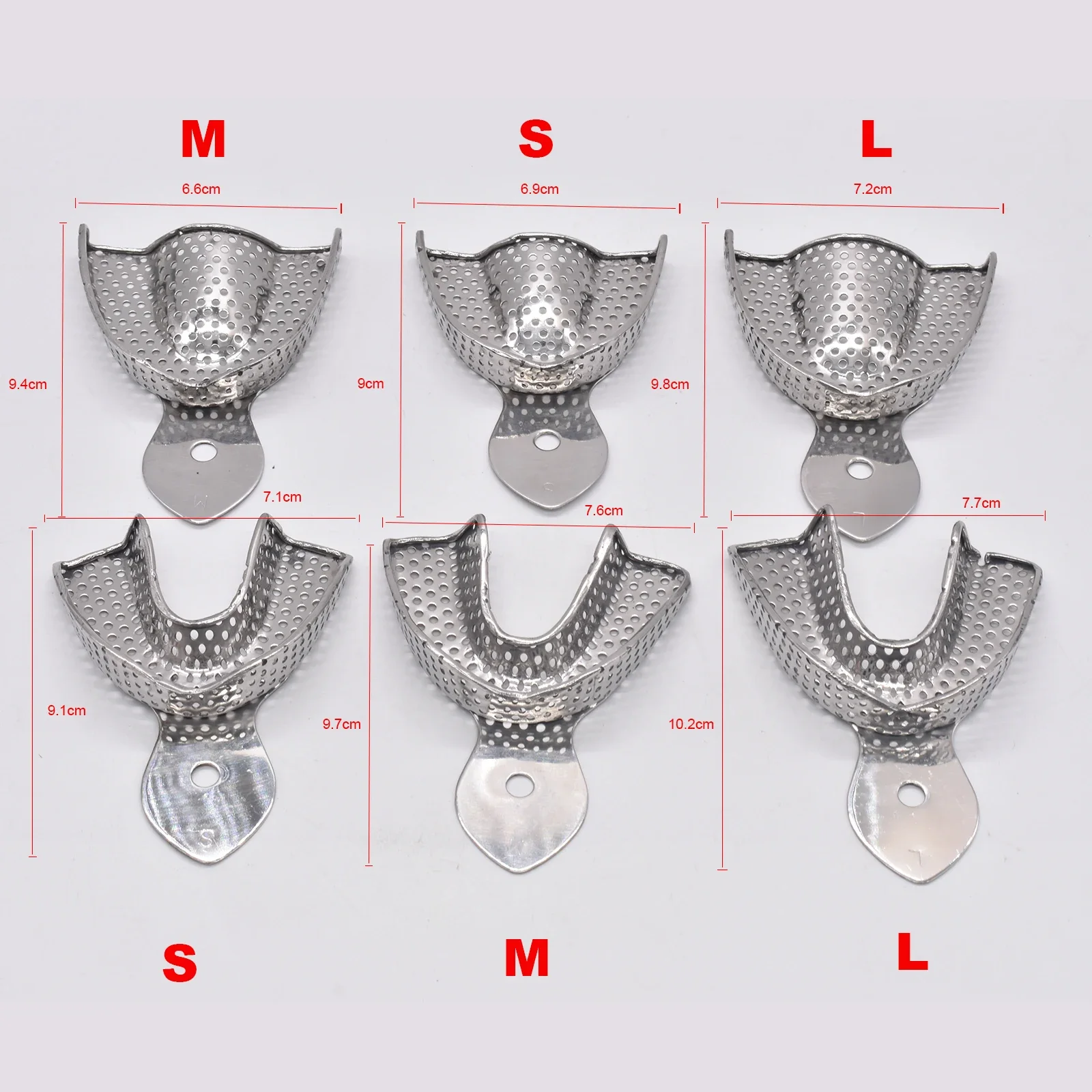 6PCS/SET Dental Impression Trays Stainless Steel Upper and Lower Autoclavable Teeth Tray Teeth Holder Lab Equipment Dentist Tool