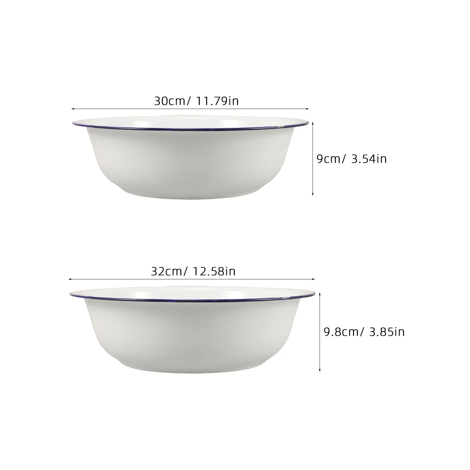 2Pcs Enamel Foot Wash Basin Deep Retro Foot Soak Tub Pedicure Bowl Spa Salon Use Fruit Washing Dough Holder Laundry Tub