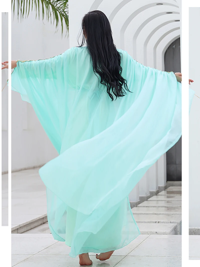 Dames Volwassen Saidi Dance Dress Side Split Robe Buik Performance Team Jurk Wedstrijd Kostuum Training Rave Outfits Danskleding