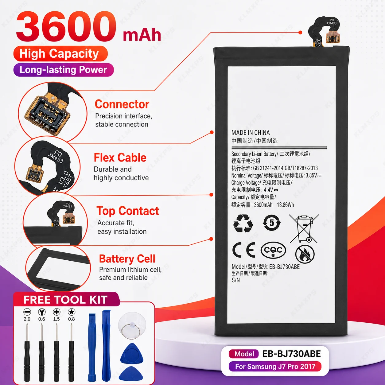 EB-BJ730ABE 3600mAh Replacement Battery For Samsung Galaxy J7 Pro 2017 SM-J730 J730F J730G J730DS Mobile Phone Batteries view 3