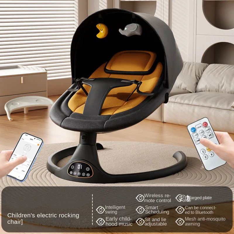 Baby Rocker Chair Electric Soothing Cradle with Multi-Functional Backrest Adjustment Timer, Wireless Control, Tray, Mosquito Net