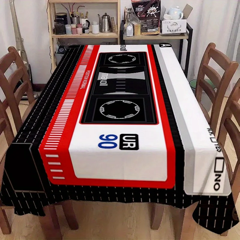 1pc Tablecloth with Cassette Pattern, Made of Polyester, Suitable for Home Kitchens, Dining Rooms, Party Decorations, And Room D