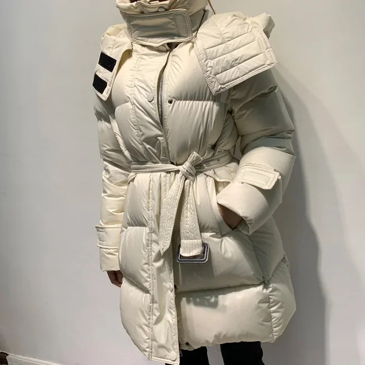 Winter Fashion Women's Down Jacket, Commuting Lace Up Hooded Slim Fit Down Jacket
