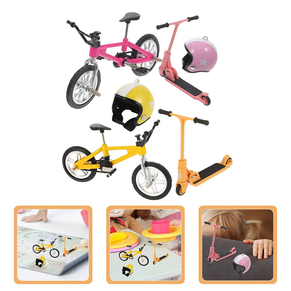

6Pcs Dollhouse Miniature Outdoor Scene Kit Bicycle Scooter Hat Vintage Finger Bikes Decor Vintage Cycle Model Toy Bike Ornament
