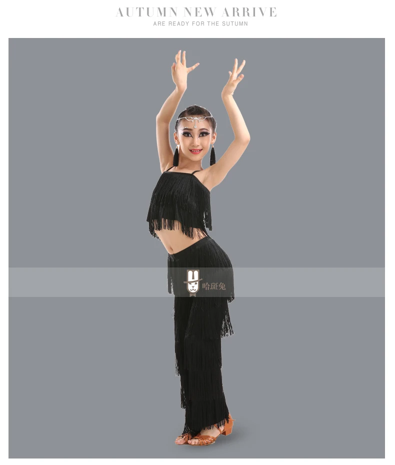 Lateinamerikanische Tanzkleider, Ballkleider mit Fransen, Kleid mit Fransen und Hose, Paillettenkleid mit Fransen, Salsa- und Samba-Kostüm, Kinder- und Jugendkostüm, Cosplay-Kostüm für Mädchen. – Detail 4