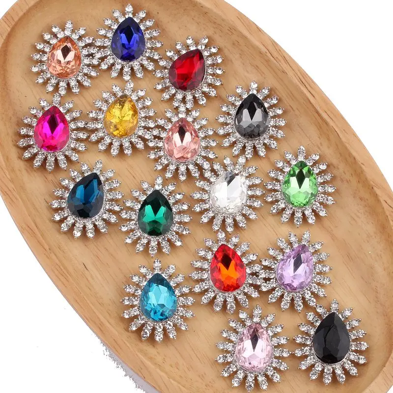 120PCS 27*32MM High Quality Shiny Crystal Rhinestone Buttons For Flower Centers Hair Accessories