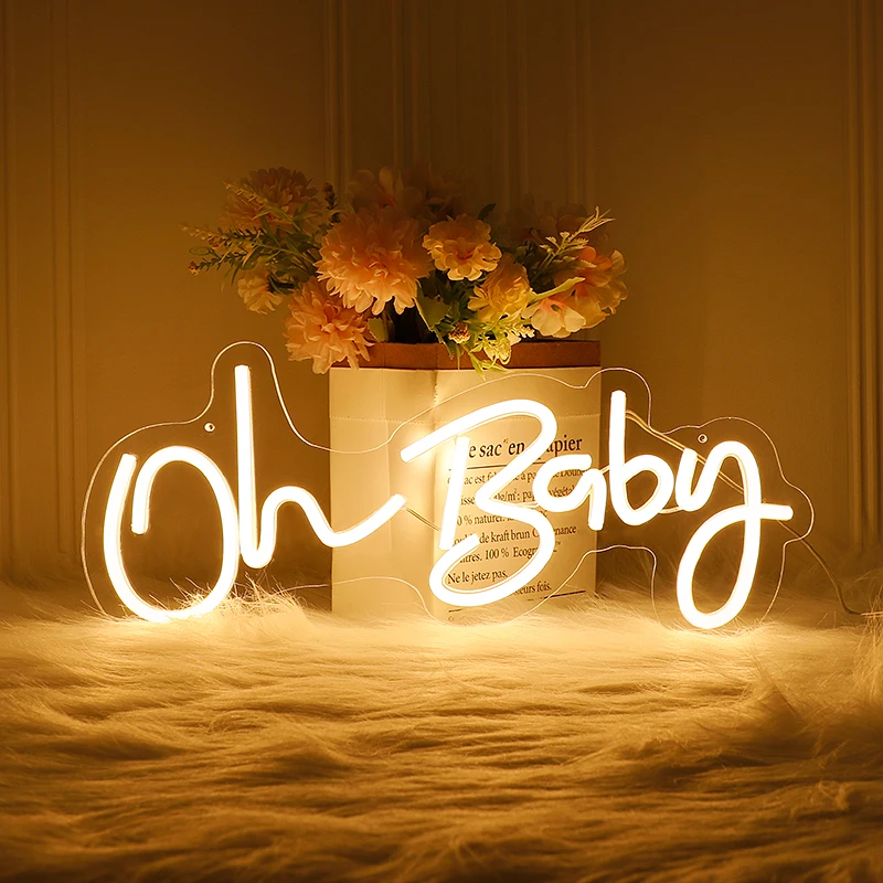 

Oh Baby Neon Sign for Birthday Party Wedding Decor USB Powered Oh Babe Night Neon Light Sign for Bedroom Hanging Ornament