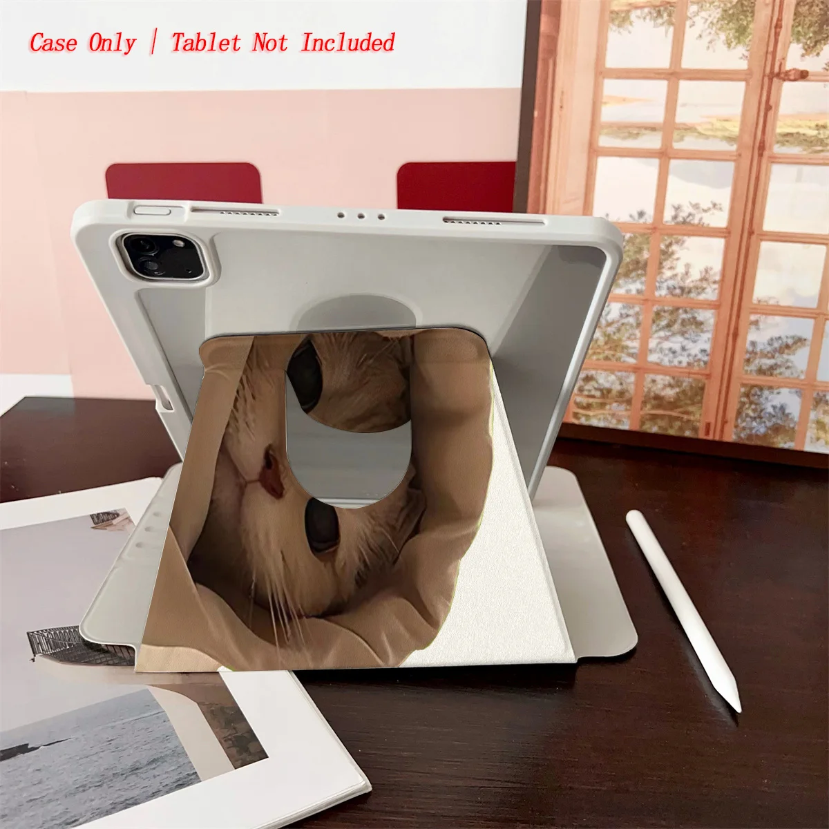 Mit Katze umwickelte iPad-Hülle mit Deckenmuster – 360° °   Drehbare, faltbare Hülle für Apple iPad Pro/Air/Mini