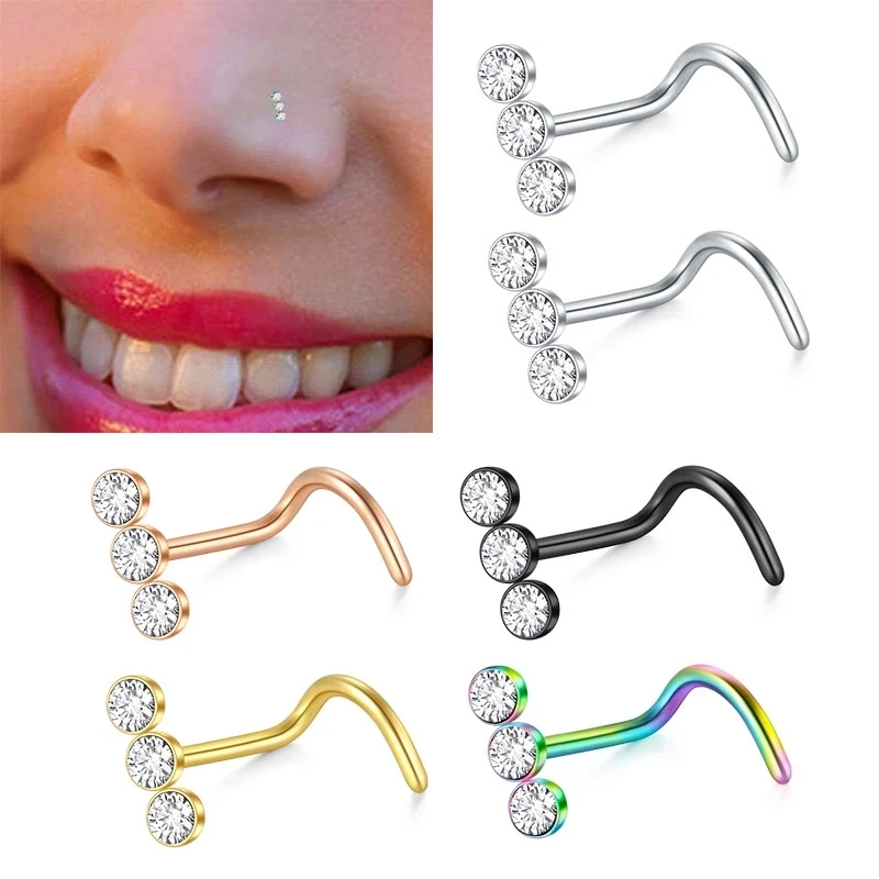 Nose Stud Nose Wing Piercing Nose Screw Studs Stainless Steel CZ Inlaid Opal Nostril Nose Piercing Jewelry Women Punk Gift