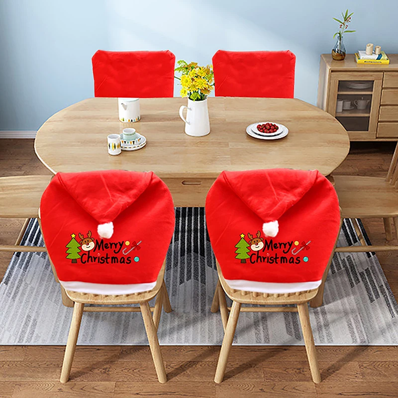 

Christmas Chair Cover Red Santa Claus Hat Dining Chair Cover For New Year Merry Christmas Party Home Kitchen Table Decor