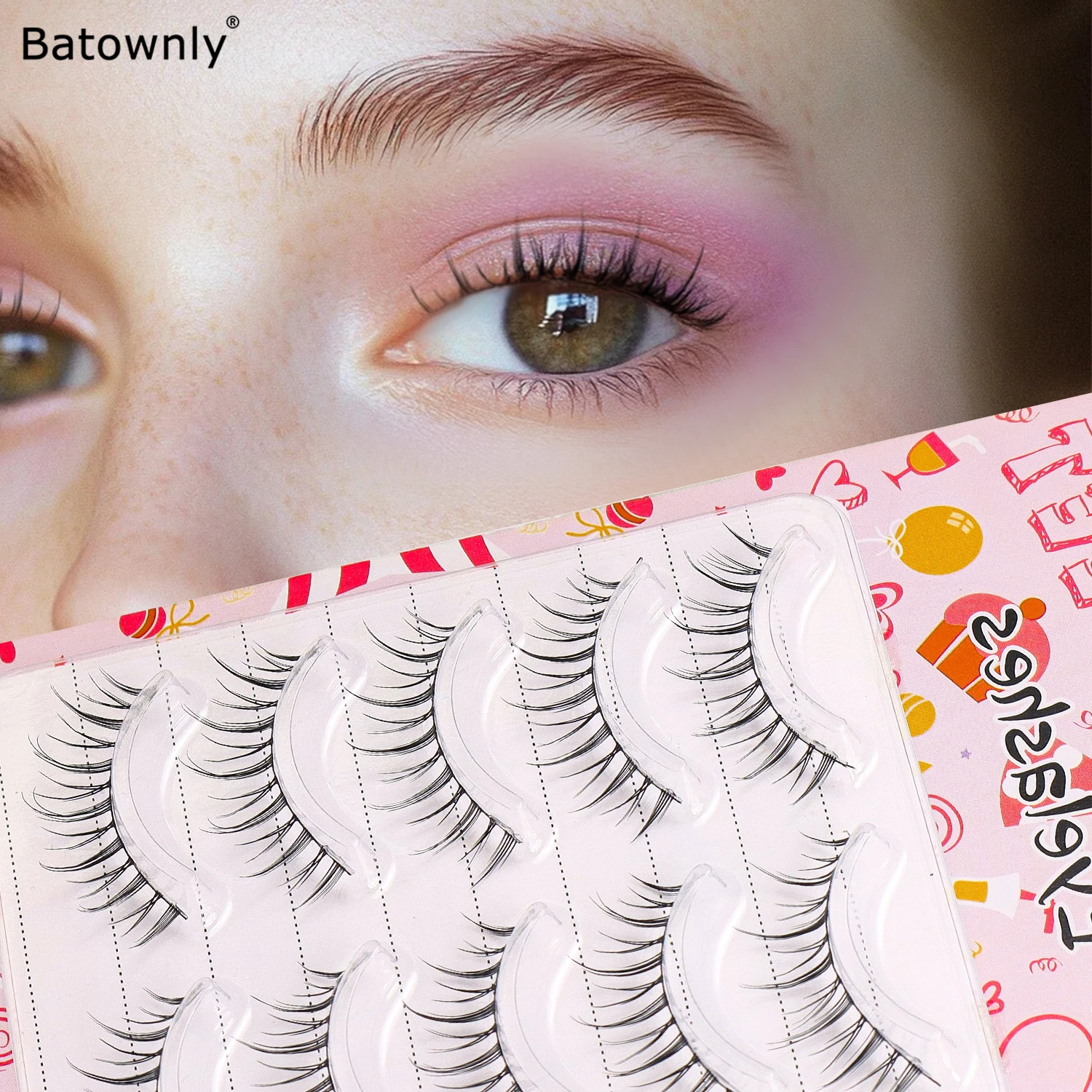 5 Pairs in a Pack, Korean-Style Female Idol False Eyelashes, One-Piece Design, Distinct Strands, Natural Realistic Style, Korean-Style Eyelashes, Little Devil Lashes, Ultra-Thin Black Stems, Makeup Artist's Special, Natural Look, Suitable for Sensitive Eyes