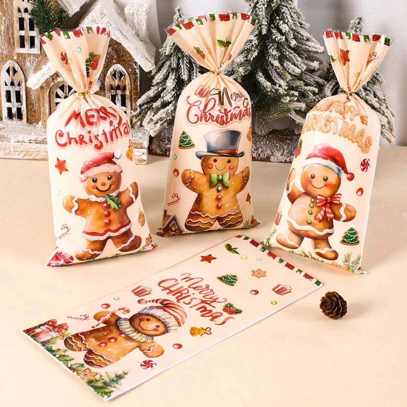 25/50pcs Christmas Candy Bags Gingerbread Man Gift Bag Christmas Decorations 2024 Navidad Xmas Gifts Cookies Packing Supplies