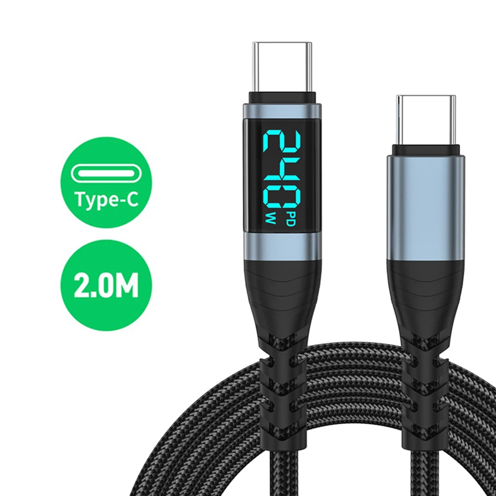 Кабель USB-C на USB-C 240 Вт с цифровым дисплеем, 0.5-2 м для быстрой зарядки — фото товара