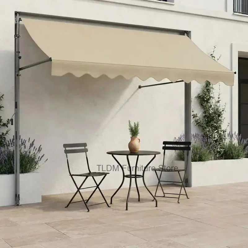 Retractable Sun Shelter Gazebo for Garden Patio Outdoor Cafe Hand Crank Fabric Canopy Modern Shade