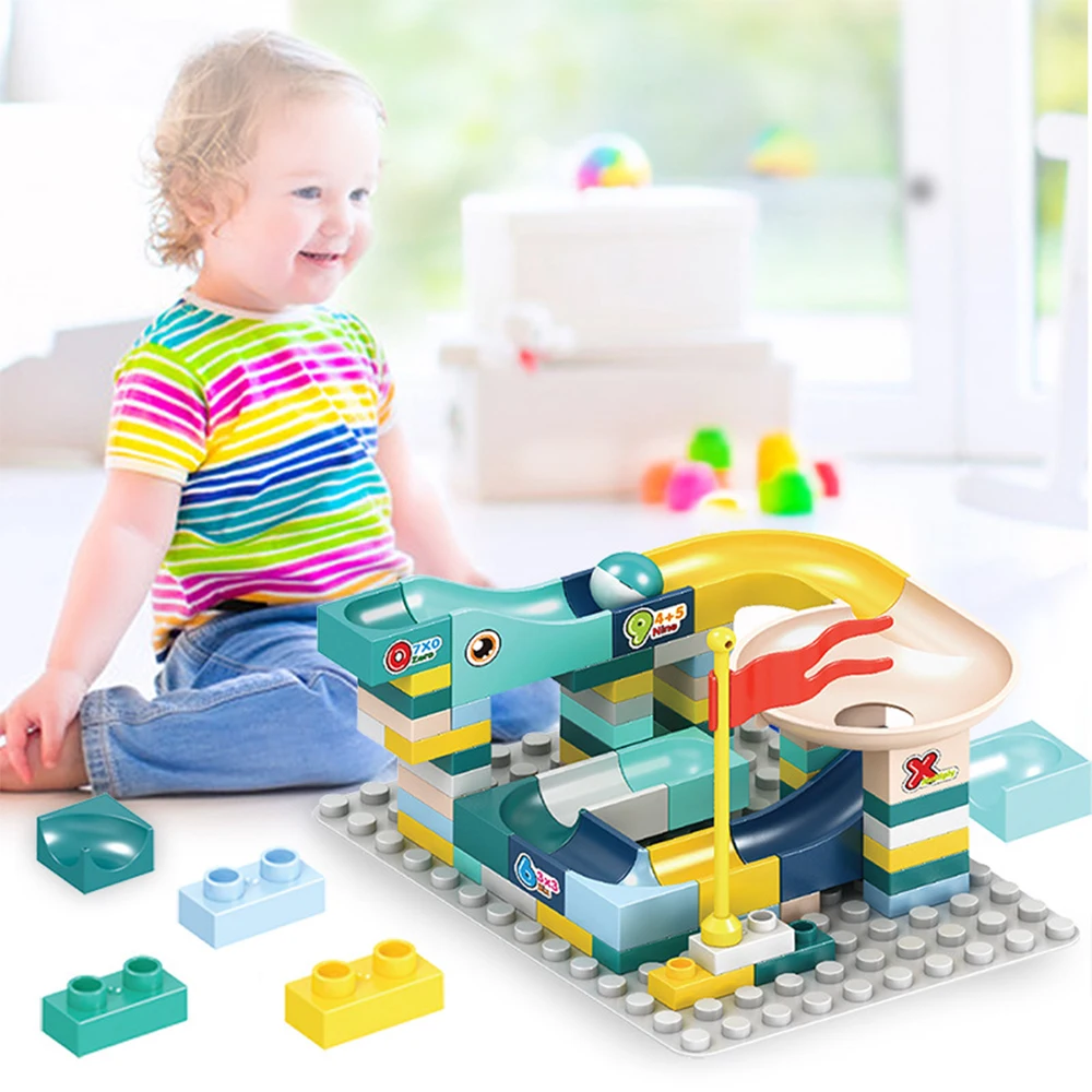 65-100pcs Marble Race Run Compatible City Big Building Blocks Funnel Slide Blocks DIY Big Bricks Toys For Children Boy Girl Gift