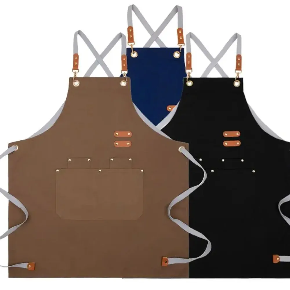 

Canvas Work Aprons – Adjustable Cross-Back Straps with Pockets, Perfect for Baking, DIY, Studio & Workshop