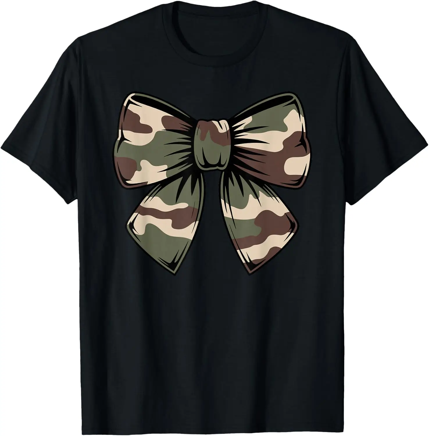 Camouflage Old Camo Bow Cute Country Hunting Women Girl T-Shirt 100% Cotton Trendy Y2K Short-Sleeve Tee-Soft, Quick-Drying,