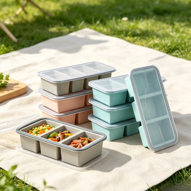 Multi‑Compartment Silicone Food Storage Container with Lid Refrigerator Organizer Portable Sealed Lunch Box for Home Outdoor Use