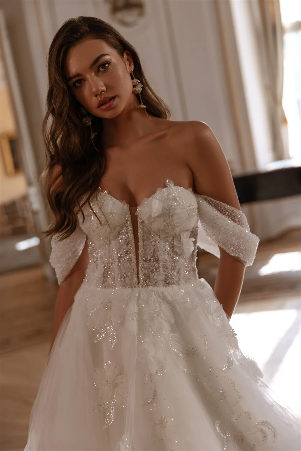 Tokyo personnalisé blanc Tulle épaules dénudées robes de mariée dos à lacets robe de mariée élégante a-ligne Court Train robe de mariée 2025