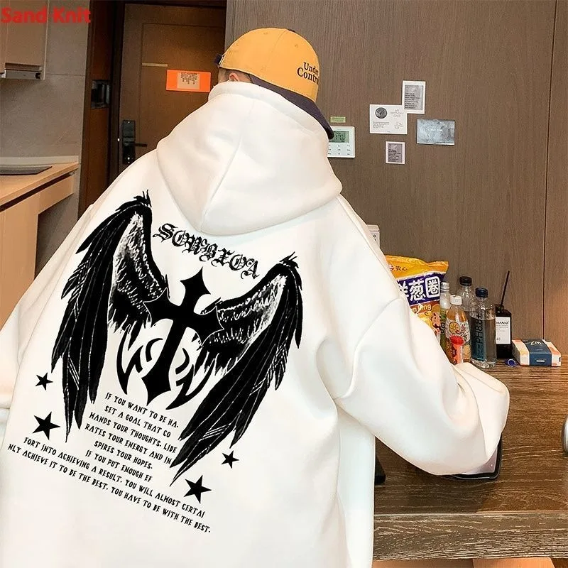 

Harajuku Hip Hop Cross Wings Graphic Hoodies Men Couples Harjauku Oversized Sweatshirt Loose Casual Winter Korean K Pop Clothes