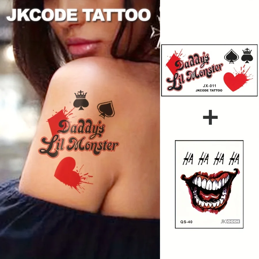 

Halloween Tattoo Set Cool Style Men's Hand Tattoo Music Festival Rock Graffiti Letters Dark Style Rock Cosplay Halloween Hand Neck Shoulder Leg Tattoo