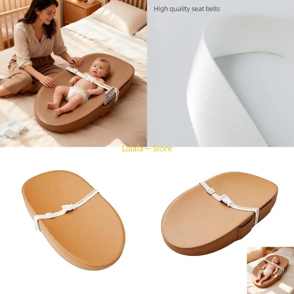 Y4QA Stylish Baby Crib Diaper Changing Pad with Safety Strap Feature Easy Cleaning Texture and Roll Proof for Infants