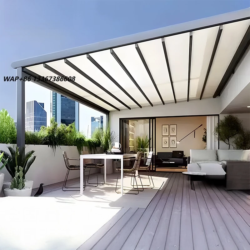 Electrically Foldable Awning Terrace Villa Courtyard Sunshade Aluminum Rain Shelter Remote Control Automatic Telescopic