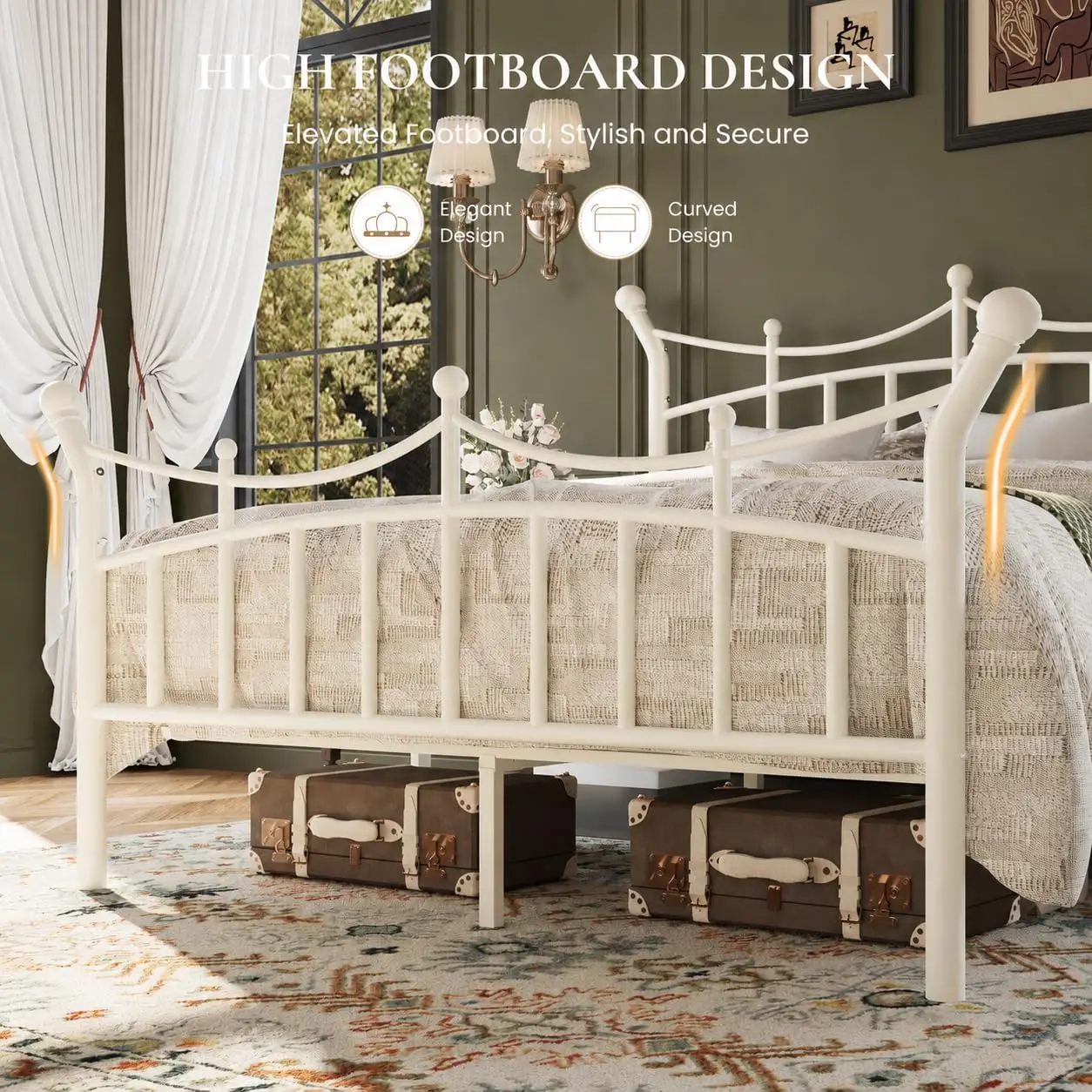 Crown Metal Bed Frame Queen Size Bedroom Furniture White, Customized image 6