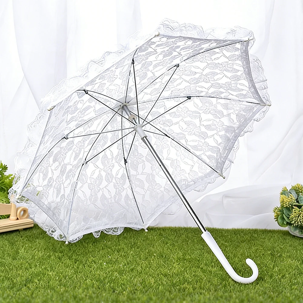 White Lace Rose Wedding Umbrella, Elegant Bridal Parasol for Photography, Mini Bridal Umbrella Shower Party Decoration image 2