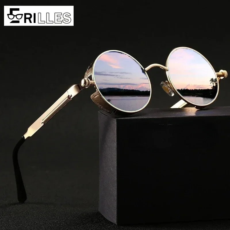 

Street Photography Sunglasses, UV400 Round Frame Punk Design, Retro Hip Hop Windproof Shades for Urban Fashion