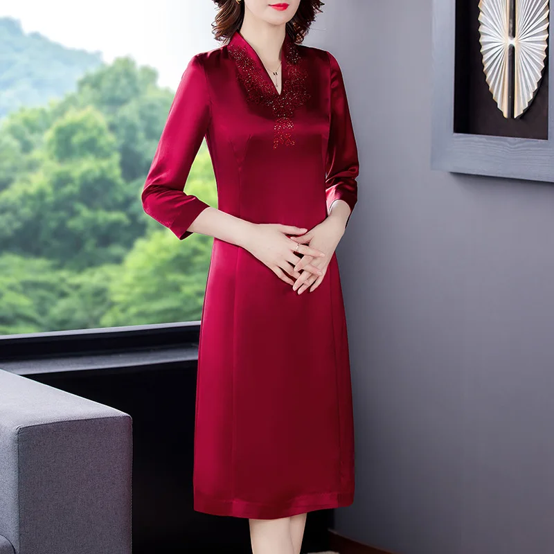 D169Wine Red Mother Dress banchetto di nozze Qipao gonna matrimonio per bambini Joy nonna Noble Dress Wedding Mother Dress autunno