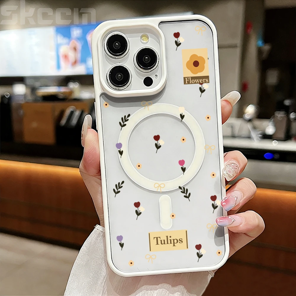 Einfache Tulpenblumen-Schutzhülle für iPhone 17 14 12 Pro Max 13 16 15 Plus 11 Hüllen für MagSafe kabelloses Laden stoßfeste Hülle – Detail 2