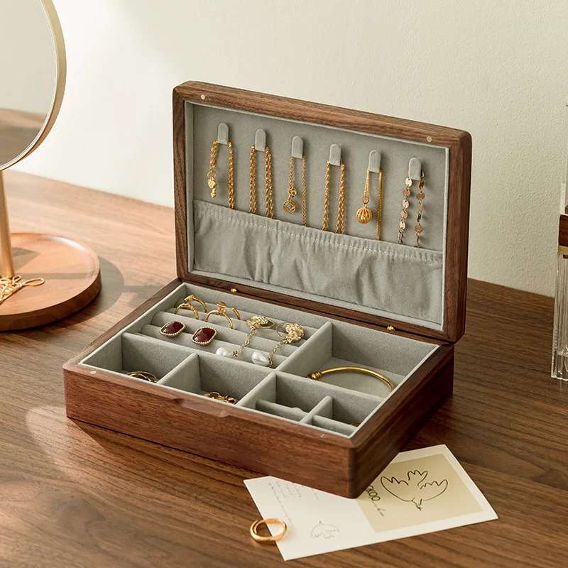 

Customized black walnut jewelry storage box necklace earrings earrings solid wood 2025 new ring storage high-end